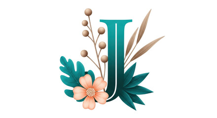 Isolated Floral Letter J