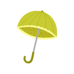 Colorful open green umbrella in flat style. Rainy season. Hand drawn vector illustration.