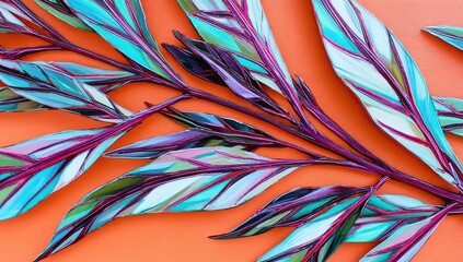 Vibrant, stylized leaves on an orange background