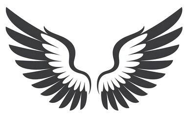 Obraz premium Stylized Wings Illustration Symmetrical Design with Feathered Texture Emblematic Symbol of Flight Freedom and Spirituality in Dark Gray Tones