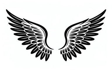 Obraz premium Striking Black and White Illustration of Angel Wings Symbolizing Freedom, Spirituality, and Protection with a Bold Graphic Design