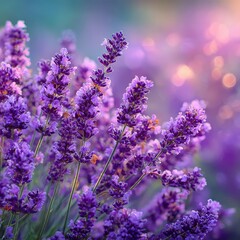 Fototapeta premium close-up shot of vibrant lavender flowers in full bloom with a soft, dreamy bokeh background