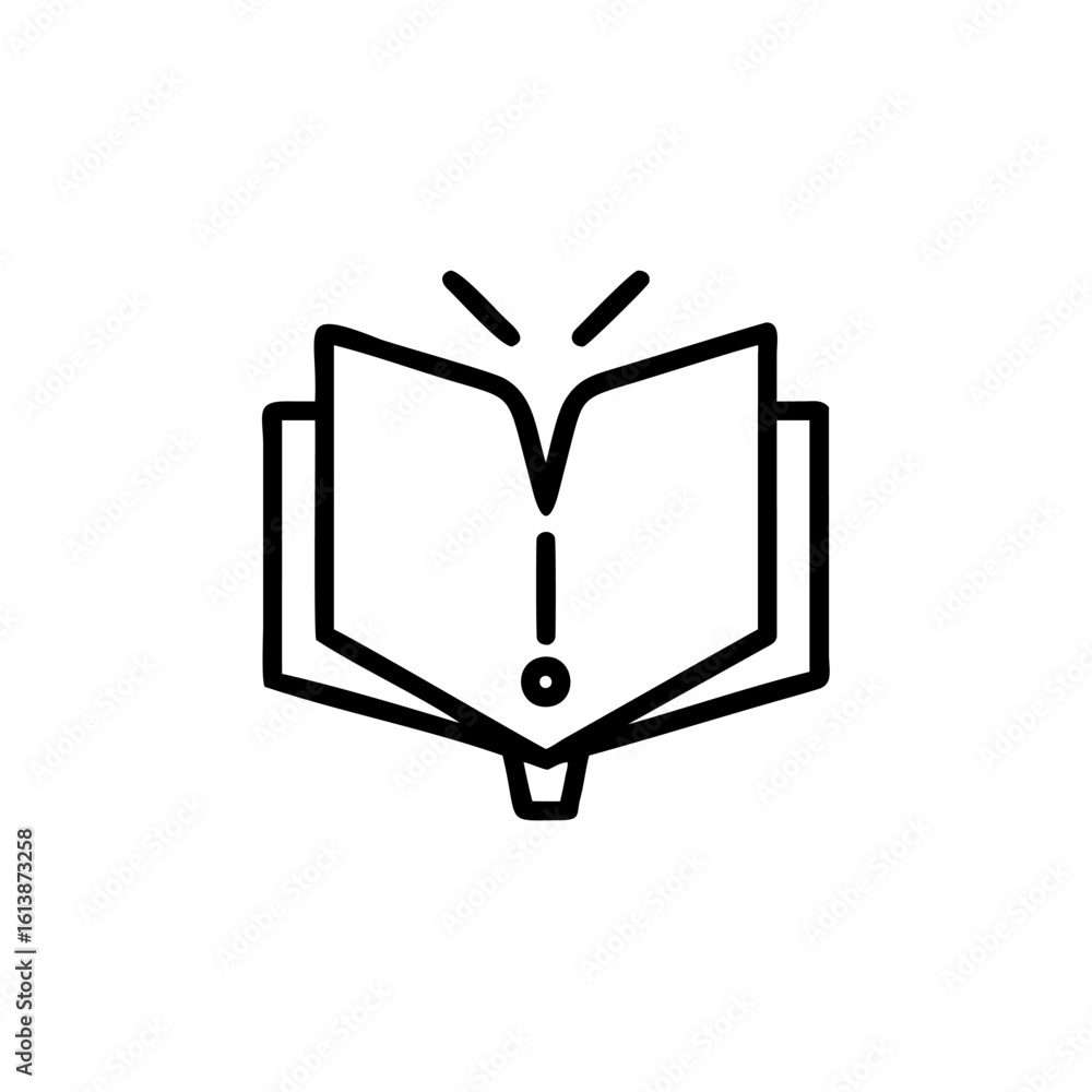 Aufkleber outline an open book with an exclamation mark symbol vector