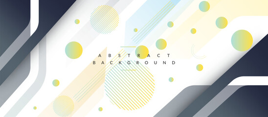 Obraz premium Vibrant Abstract Background with Pastel Beige, Blue, Yellow, and Teal Tones, Diagonal Shapes, Gradient Circles, Patterned Lines, and Bold Gray Contrast for Modern Design Use