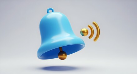 3D Blue Notification Bell Icon with Sound Waves