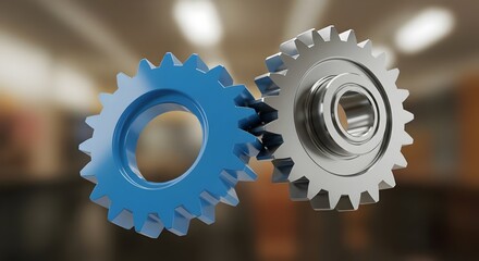 Blue Silver Gears Interlocking Technology System