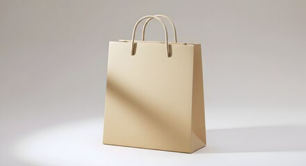 shopping bag on white background, Stylish beige paper shopping bag with twisted rope handles and a matte finish, placed on a clean white studio background — an elegant, modern design ideal for premium