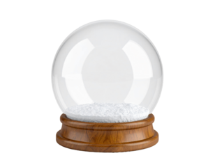 Clear Glass Snow Globe With Wooden Base isolated on a transparent background empty