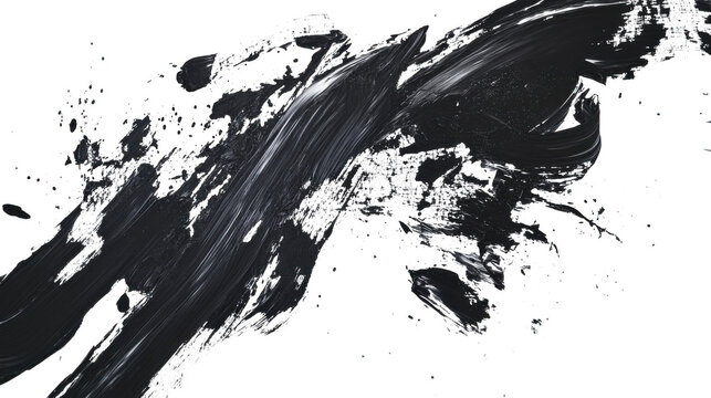 Bold black ink brush strokes create a dynamic and expressive abstract pattern on a transparent background