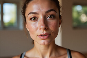 Close-Up Portrait of Australian Young Girl in Her Room After Workout – Fitness Lifestyle Mood