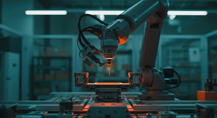 Precision Manufacturing Automated Robotic Arm in Factory Setting for Enhanced Efficiency and Modern Industrial Technology Solutions