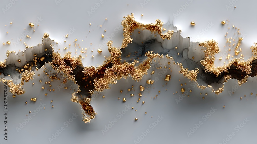 Poster abstract swirls of lines and gold glitter on a soft cream background, highlighting texture and depth