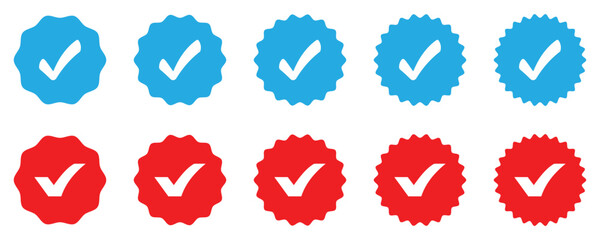 Verified Badge Icons Collection – Social Media Account Checkmark Set in Blue and Red Styles