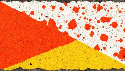 Painted pavement in orange, yellow, and white