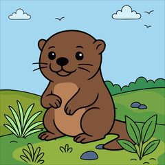 beaver, otter Cute Animal Children coloring page