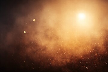 Smoky, golden light illuminates a hazy backdrop