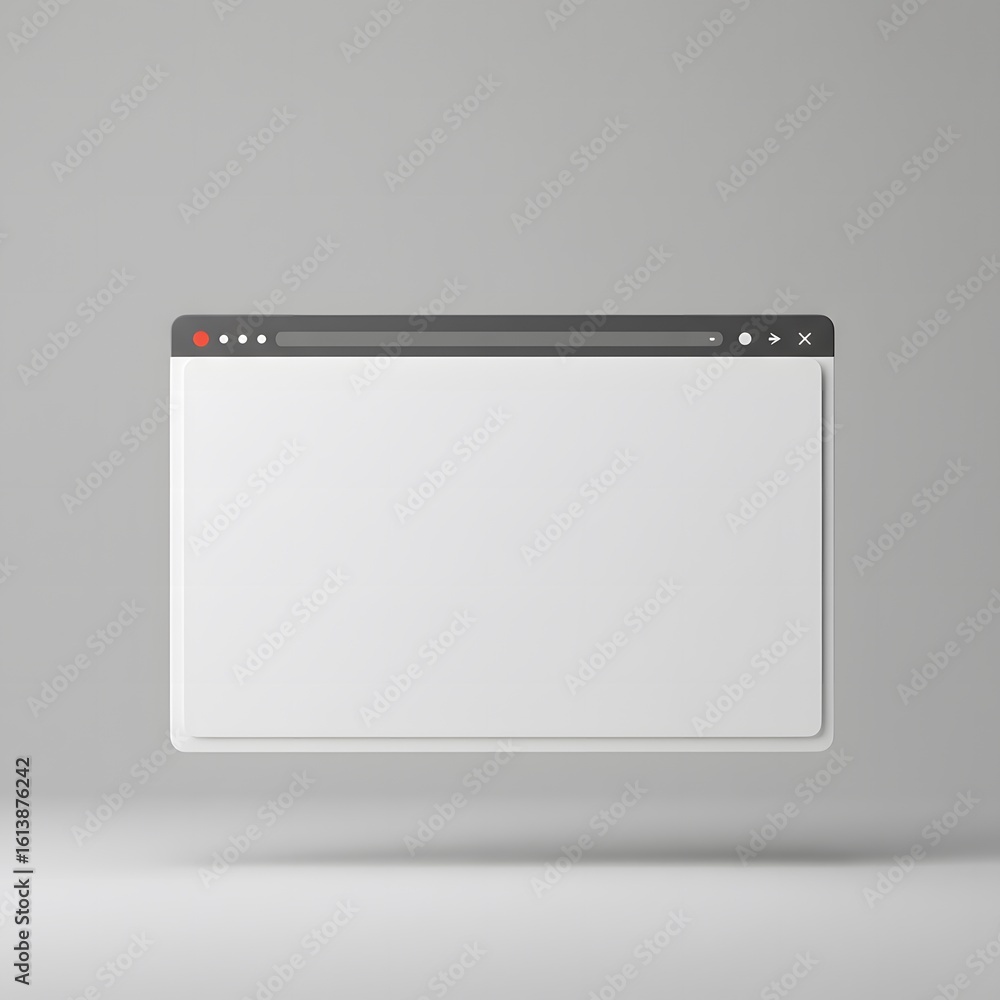 Poster photo of a floating browser window with a blank white screen, isolated on white background, ready fo