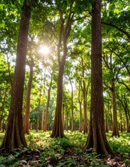 Fototapeta premium Oak and teak tree sanctuary in a vibrant forest environment
