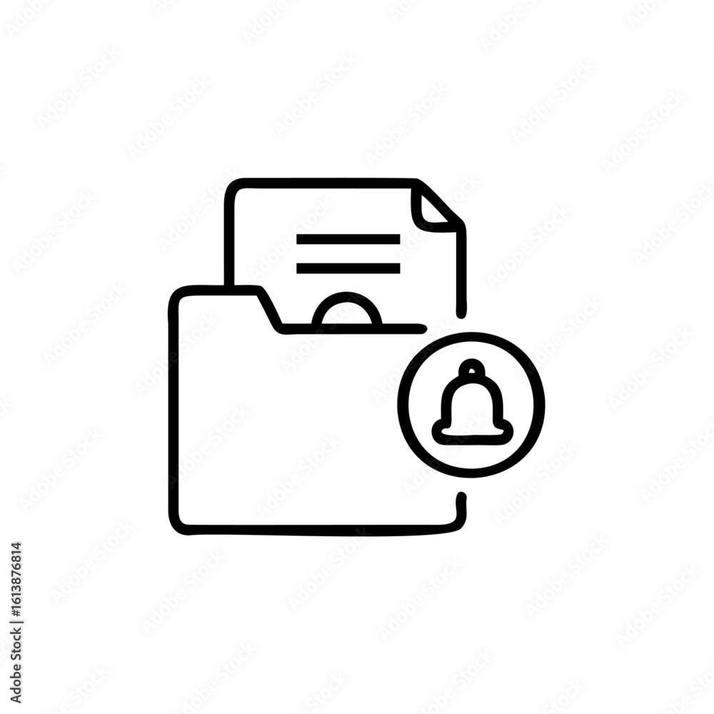Poster outline icon a document folder with a notification bell alert
