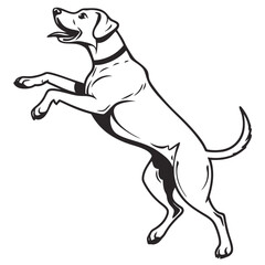 Draw a dog jumping, using only simple, bold black strokes