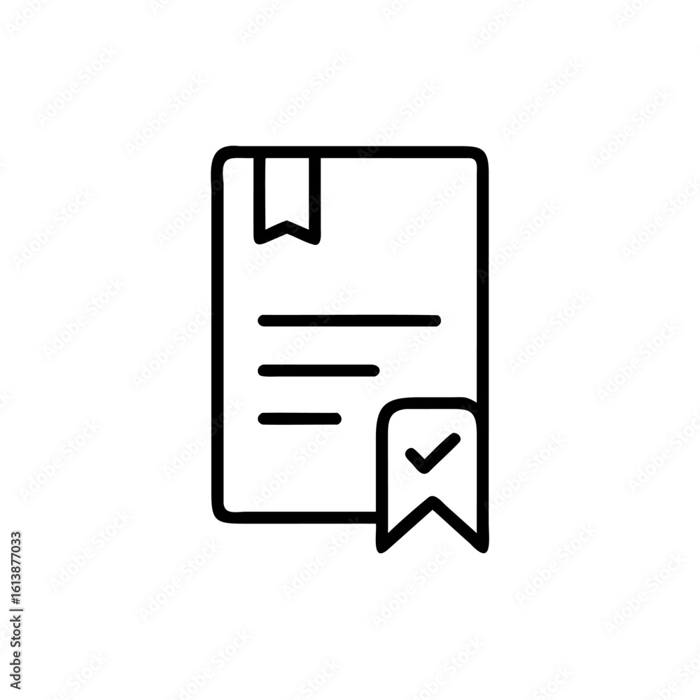 Poster outline icon a document with a bookmark checkmark paper file