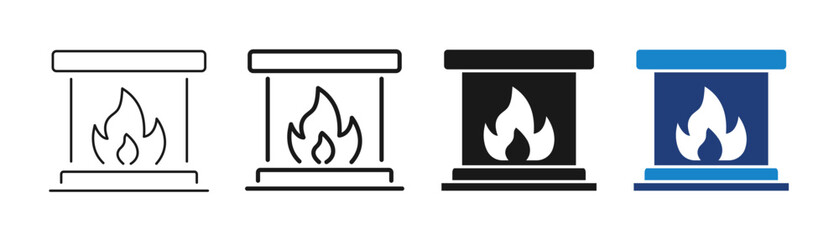 Fireplace Icons Set - Editable Stroke. Vector Symbol.
