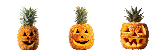 Halloween craft pineapple jack o lanterns with carved faces showing creative festive decoration for autumn celebration