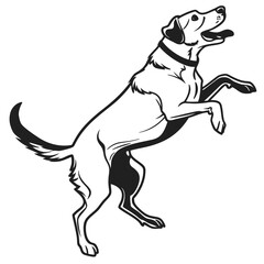 Draw a dog jumping, using only simple, bold black strokes