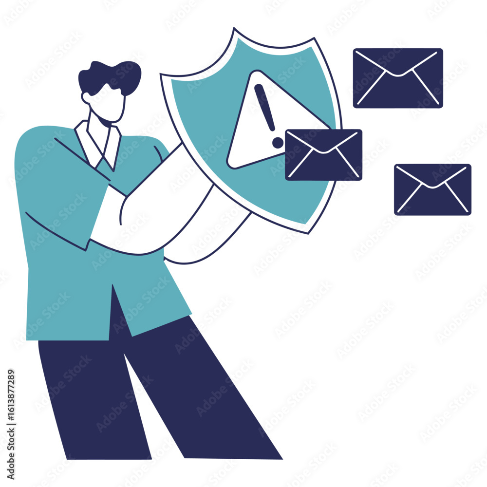 Poster protecting digital communications from threats safeguarding emails with a shield and alert symbol re