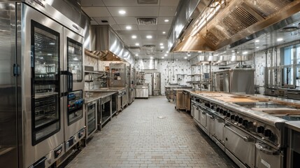 Fototapeta premium Stainless steel commercial kitchen interior