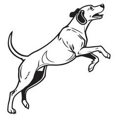 Draw a dog jumping, using only simple, bold black strokes