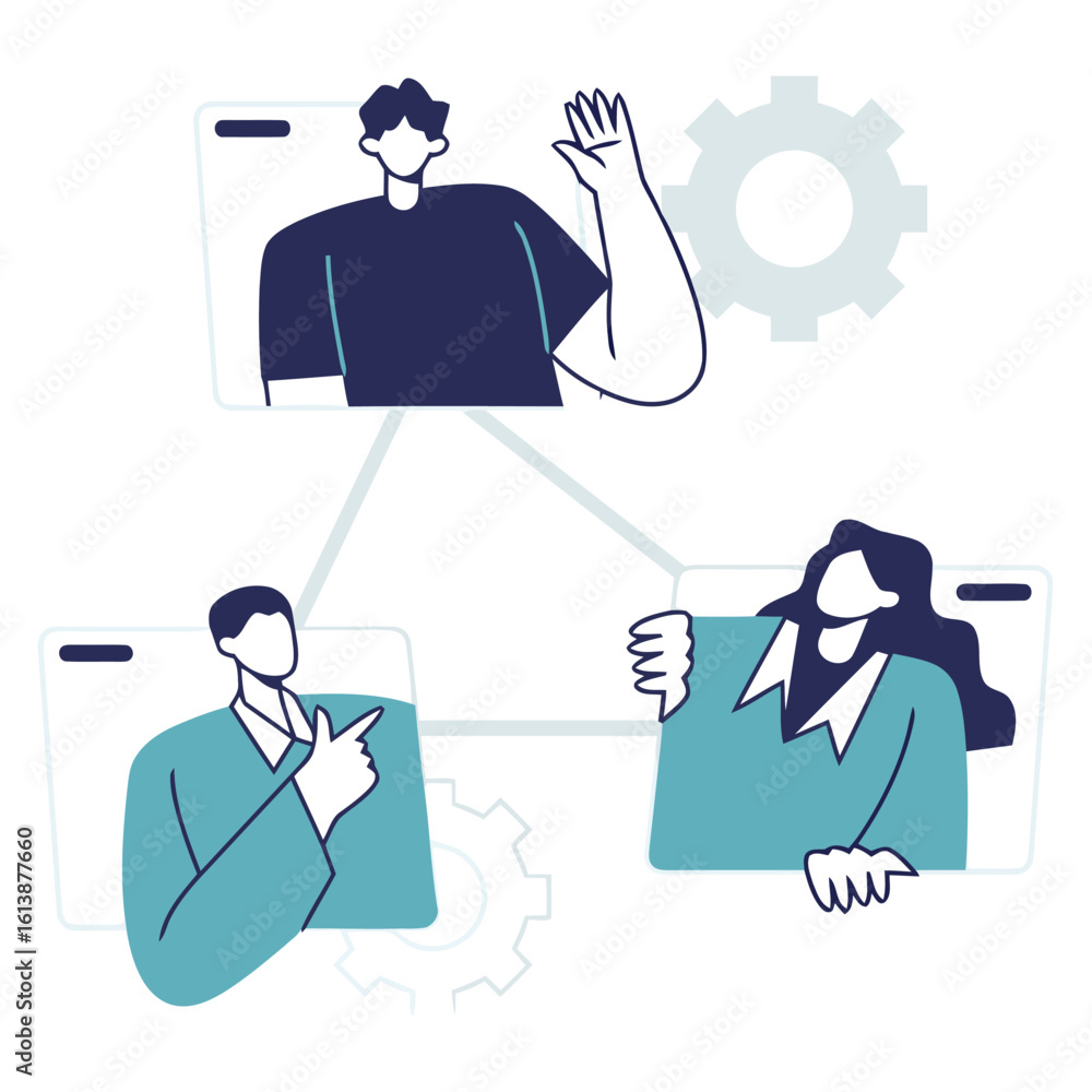 Poster collaborative team connecting online for dynamic business strategy discussions and project managemen
