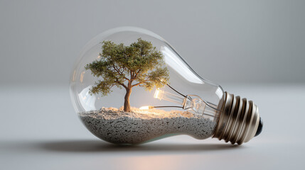 Sustainable Energy Concept Tree Growing Inside Light Bulb Idea