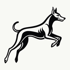 Draw a dog jumping, using only simple, bold black strokes