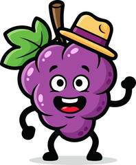 Fototapeta premium Happy purple grape fruit character