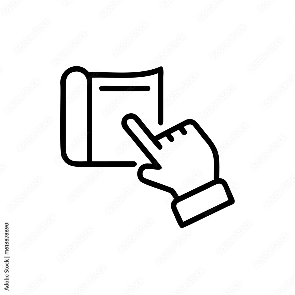 Aufkleber outline icon a hand pointing at a document on finger index