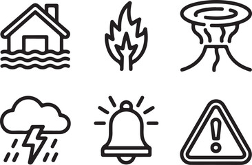 Emergency Risk Icons – Minimal Line Art of Natural Hazards and Safety Alerts