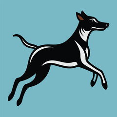 Draw a dog jumping, using only simple, bold black strokes