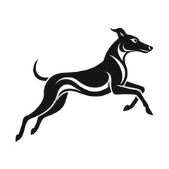 Draw a dog jumping, using only simple, bold black strokes