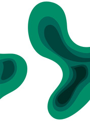 Two layered teal-green abstract shapes with fluid, organic forms and smooth color transitions on a plain white background, creating a three-dimensional effect.