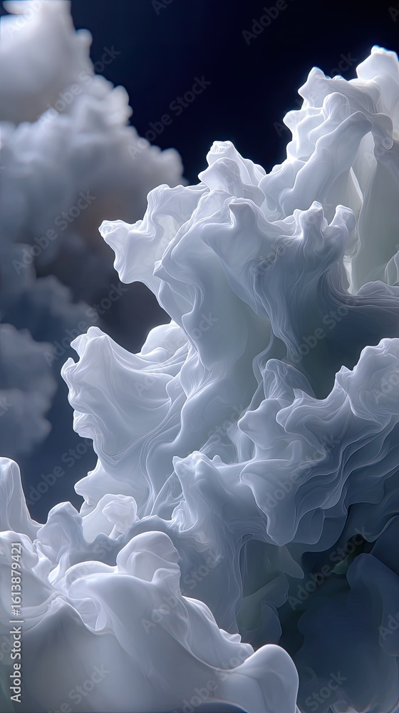 Poster coral and smoke blend seamlessly with clouds in a photorealistic pastel style, creating an ethereal 