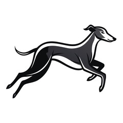 Draw a dog jumping, using only simple, bold black strokes