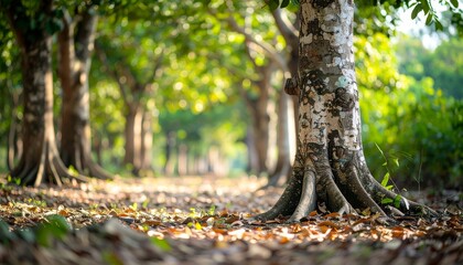 Fototapeta premium Oak and teak tree sanctuary in a vibrant forest environment