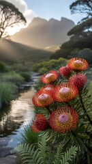 mountain landscape with lake and mountains