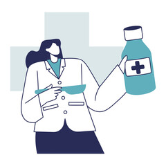 Professional medical practitioner in lab coat holding a medication bottle and scoop, symbolizing healthcare expertise and pharmaceutical care.