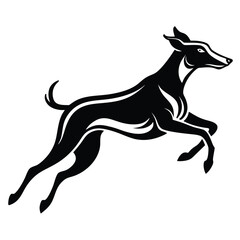 Draw a dog jumping, using only simple, bold black strokes