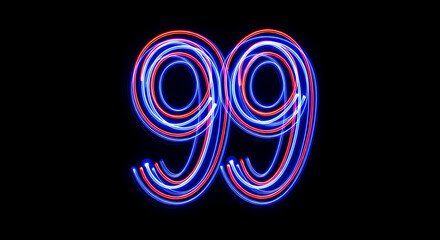 Light Painted Number 99 on Black Background