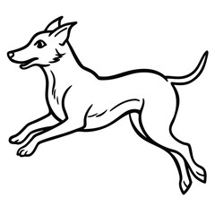 Draw a dog jumping, using only simple, bold black strokes