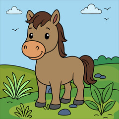 horse Cute Animal Children coloring page