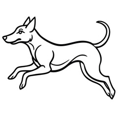 Draw a dog jumping, using only simple, bold black strokes